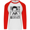 Pablo Escobar Mug Shot Mens L/S Baseball T-Shirt White/Red