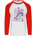 Yoga Pilates Now Wine Later Funny Alcohol Mens L/S Baseball T-Shirt White/Red