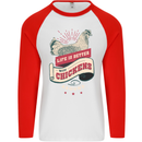 Life is Better With Chickens Around Farmer Mens L/S Baseball T-Shirt White/Red