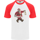 Santa Carrying a Christmas Lantern Xmas Mens S/S Baseball T-Shirt White/Red