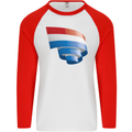 Curled Netherlands Flag Holland Dutch Day Football Mens L/S Baseball T-Shirt White/Red