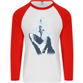 Megalodon v Great White Shark v Scuba Diver Mens L/S Baseball T-Shirt White/Red