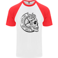 No Pain No Gain Devil Skull Gym Training Mens S/S Baseball T-Shirt White/Red