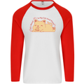 Cat and Pizza Funny Antisocial Mens L/S Baseball T-Shirt White/Red