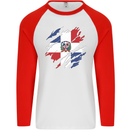 Torn Dominican Republic Flag Dominicanos Day Mens L/S Baseball T-Shirt White/Red