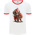Christmas Santa Riding a Dinosaur Xmas Mens Ringer T-Shirt White/Red