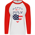 Independence Day Happy 4th of July Mens L/S Baseball T-Shirt White/Red