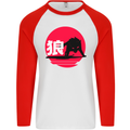 Japanese Wolf Japan Mens L/S Baseball T-Shirt White/Red