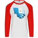 Curled Guatemala Flag Guatemalan Day Football Mens L/S Baseball T-Shirt White/Red