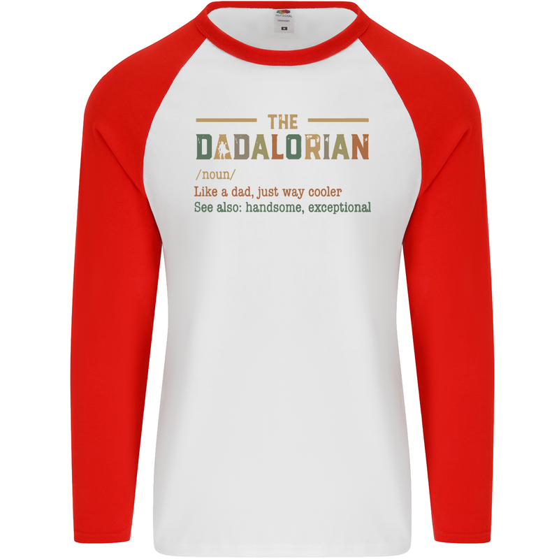 Fathers Day Dadalorian Funny Dad Daddy Mens L/S Baseball T-Shirt White/Red