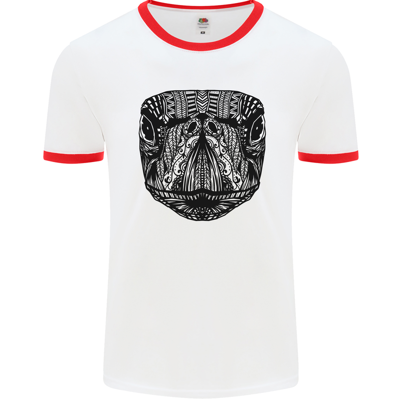 A Mandala Turtle Head Tribal Tortoise Mens Ringer T-Shirt White/Red