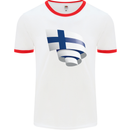 Curled Finland Flag Finnish Day Football Mens Ringer T-Shirt White/Red