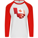 Curled Canada Flag Canadian Day Football Mens L/S Baseball T-Shirt White/Red