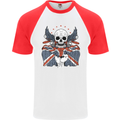 Union Jack Biker Motorbike Motorcycle Skull Mens S/S Baseball T-Shirt White/Red