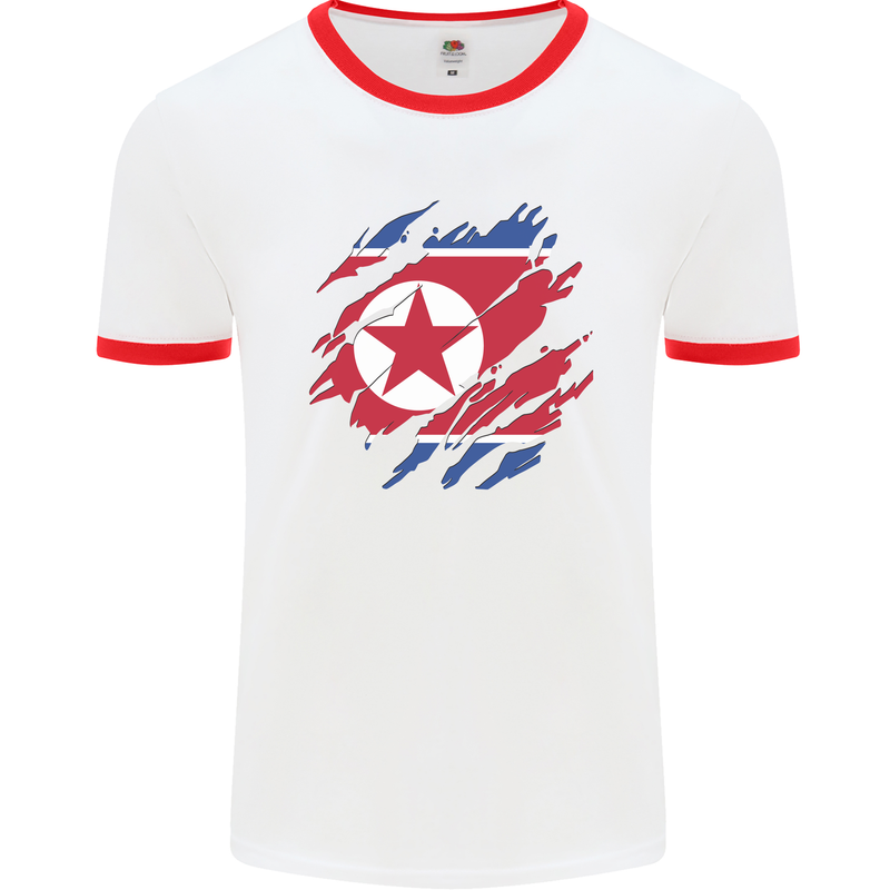 Torn North Korea Flag Korean Day Football Mens Ringer T-Shirt White/Red