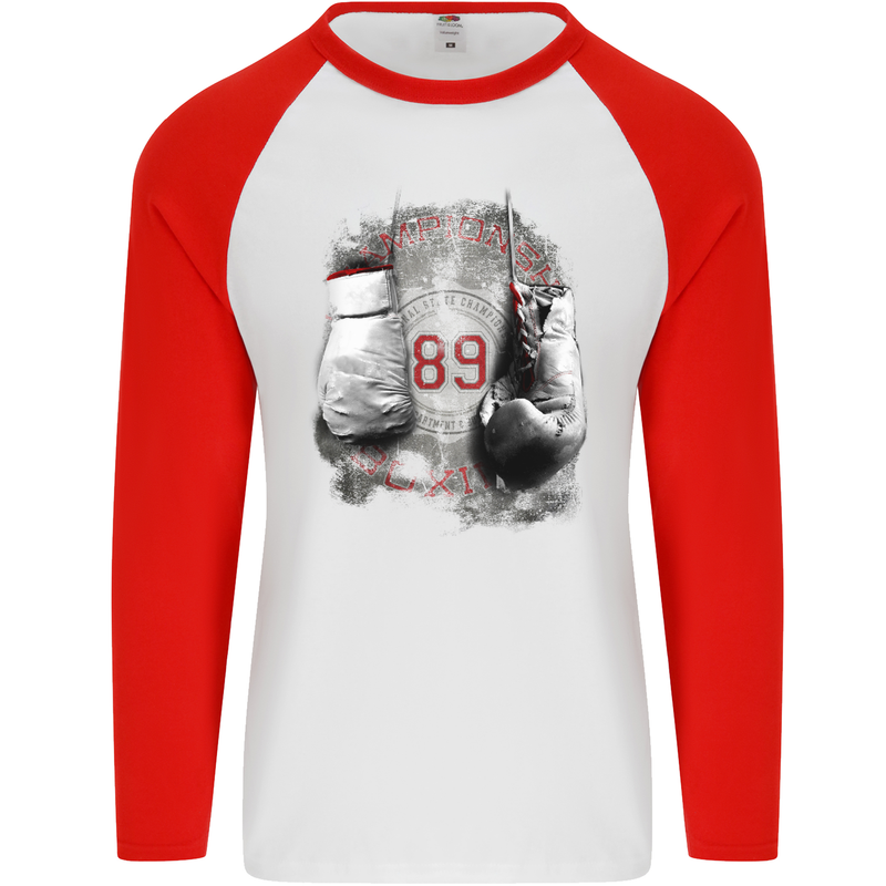 Boxing Gloves 89 Boxer Mens L/S Baseball T-Shirt White/Red