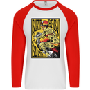 Burn Baby Burn Lady Biker Motorcycle Motorbike Mens L/S Baseball T-Shirt White/Red