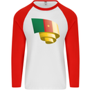 Curled Cameroon Flag Cameroonian Day Football Mens L/S Baseball T-Shirt White/Red