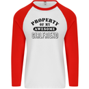Property of My Awesome Girlfriend Funny Mens L/S Baseball T-Shirt White/Red