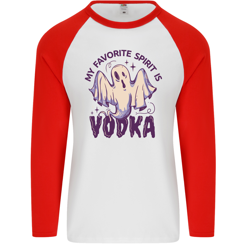 Funny Halloween Alcohol Vodka Spirit Ghost Mens L/S Baseball T-Shirt White/Red