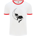 A Cat Reading a Book on the Moon Mens Ringer T-Shirt White/Red