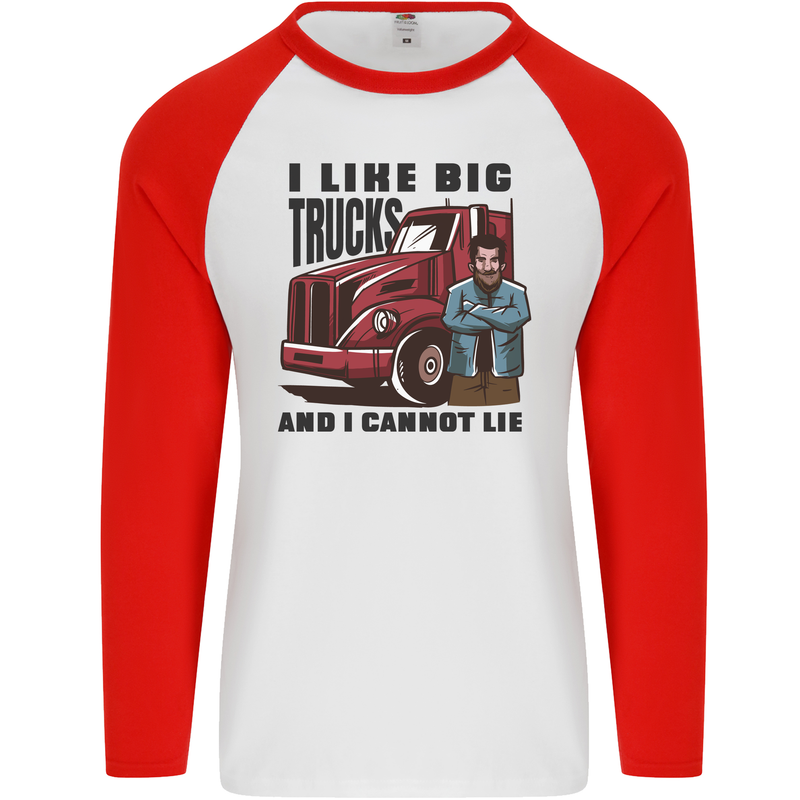 Lorry Driver I Like Big Trucks I Cannot Lie Trucker Mens L/S Baseball T-Shirt White/Red