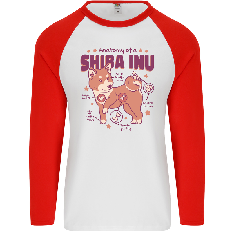 Shiba Inu Anatomy Mens L/S Baseball T-Shirt White/Red