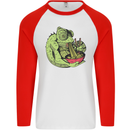A Chameleon Eating Ramen Mens L/S Baseball T-Shirt White/Red