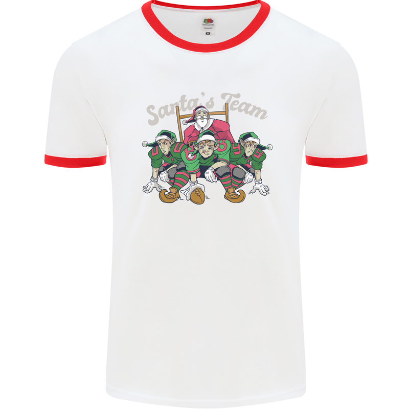 Santa American Football Team Christmas Xmas Mens Ringer T-Shirt White/Red