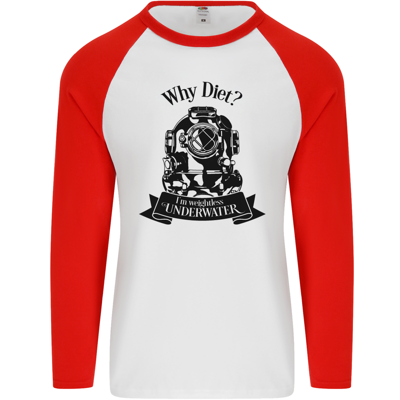 I'm Weightless Underwater Scuba Diving Mens L/S Baseball T-Shirt White/Red