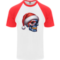 Australia Christmas Skull Australian Flag Biker Mens S/S Baseball T-Shirt White/Red