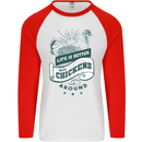 Life is Better With Chickens Around Farming Mens L/S Baseball T-Shirt White/Red