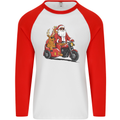 Motorbike & Sidecar Christmas Santa Xmas Biker Mens L/S Baseball T-Shirt White/Red