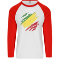 Torn Republic of the Congo Flag Day Football Mens L/S Baseball T-Shirt White/Red