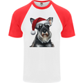 Christmas Schnauzer Dog Xmas Hat Mens S/S Baseball T-Shirt White/Red