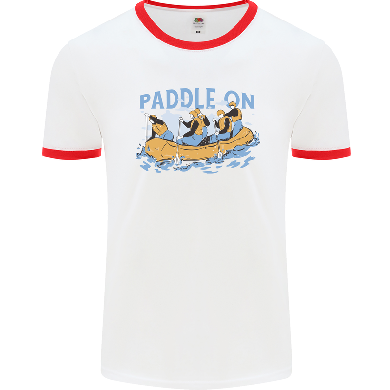 White Water Rafting Paddle On Whitewater Mens Ringer T-Shirt White/Red