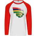 Curled Mauritius Flag Mauritians Day Football Mens L/S Baseball T-Shirt White/Red