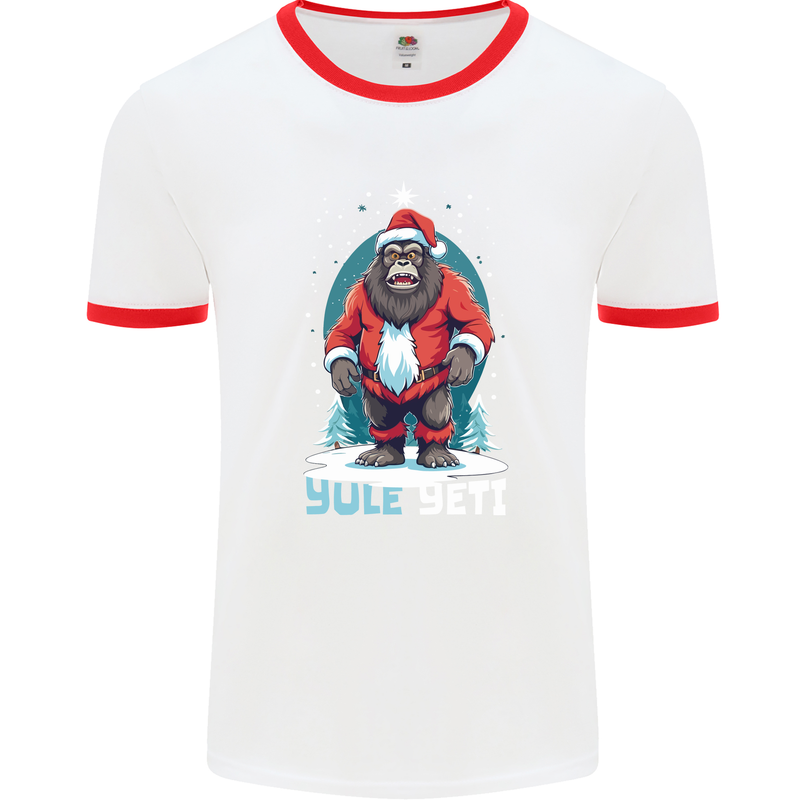 Yule Yeti Funny Christmas Bigfoot Sasquatch Xmas Mens Ringer T-Shirt White/Red