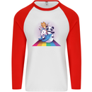 Mystical Panda Bear Unicorn Cat and Shark Mens L/S Baseball T-Shirt White/Red