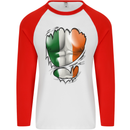 Gym Irish Tricolour Flag Muscles Ireland Mens L/S Baseball T-Shirt White/Red