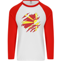 Torn Macedonia Flag Macedonian Day Football Mens L/S Baseball T-Shirt White/Red