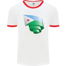 Curled Djibouti Flag Djiboutians Day Football Mens Ringer T-Shirt White/Red