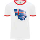 Curled Iceland Flag Icelander Day Football Mens Ringer T-Shirt White/Red