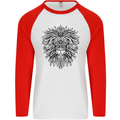 Lion Mandala Art Mens L/S Baseball T-Shirt White/Red