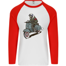 Scooter Skull Biker Motorcycle MOD Mens L/S Baseball T-Shirt White/Red