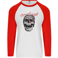 Straight Edge Skull Biker Motorcycle Mens L/S Baseball T-Shirt White/Red