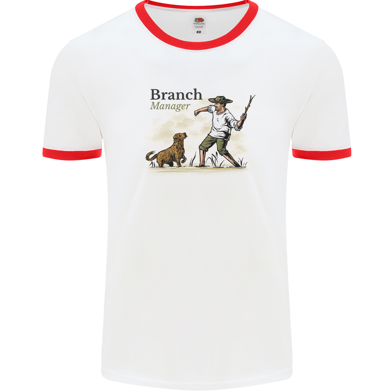 Branch Manager Funny Dog Walking Dad Mens Ringer T-Shirt White/Red