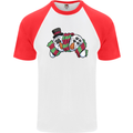 Christmas Snow Video Game Controller Joypad Xmas Mens S/S Baseball T-Shirt White/Red