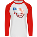 Curled Liberia Flag Liberian Day Football Mens L/S Baseball T-Shirt White/Red