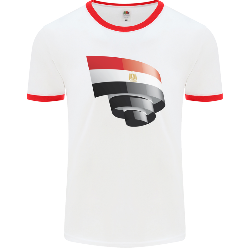 Curled Egypt Flag Egyptian Day Football Mens Ringer T-Shirt White/Red